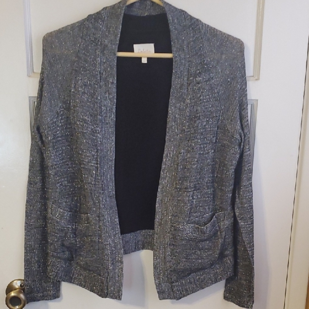 Deletta Gray Knit Open-Front Cardigan